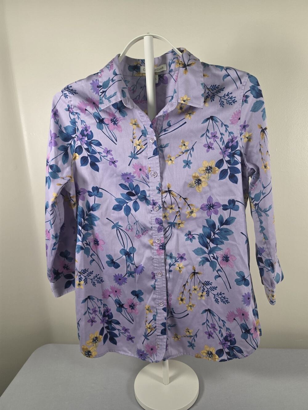 Coldwater Creek Floral Lavender Long Sleeves Button Up Womens Shirt S